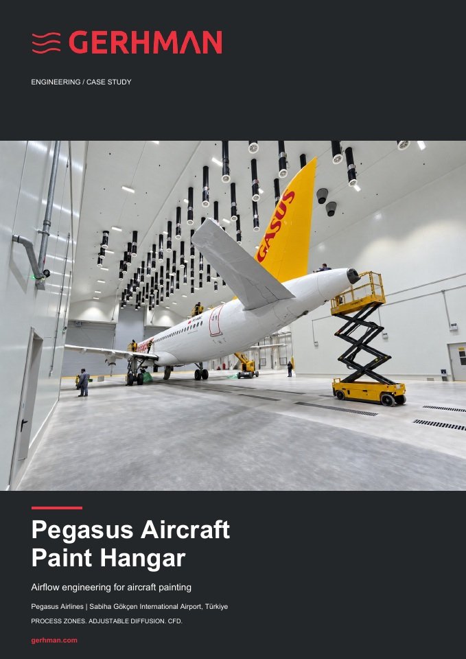 Gerhman &mdash; Hangar de peinture a&eacute;ronautique de Pegasus : ing&eacute;nierie des &eacute;coulements d&rsquo;air pour la peinture d&rsquo;avions.