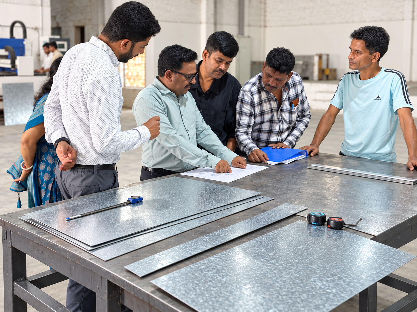 BMRCL visitors and Gerhman representatives reviewing documents beside production components